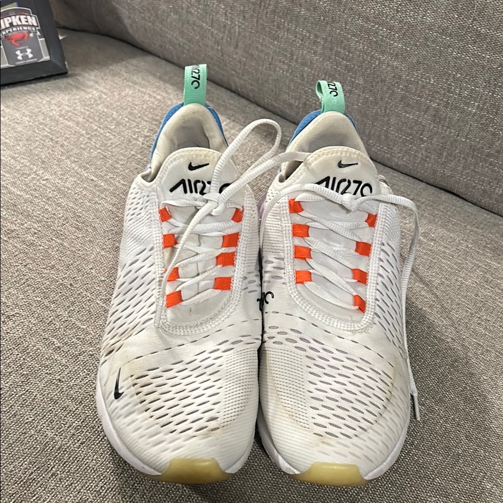 Nike Air Max 270 White with Orange and Blue Accents - Picture 4 of 9